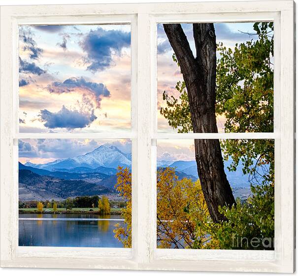 Rocky Mountains lake autumn rustic window view canvas print